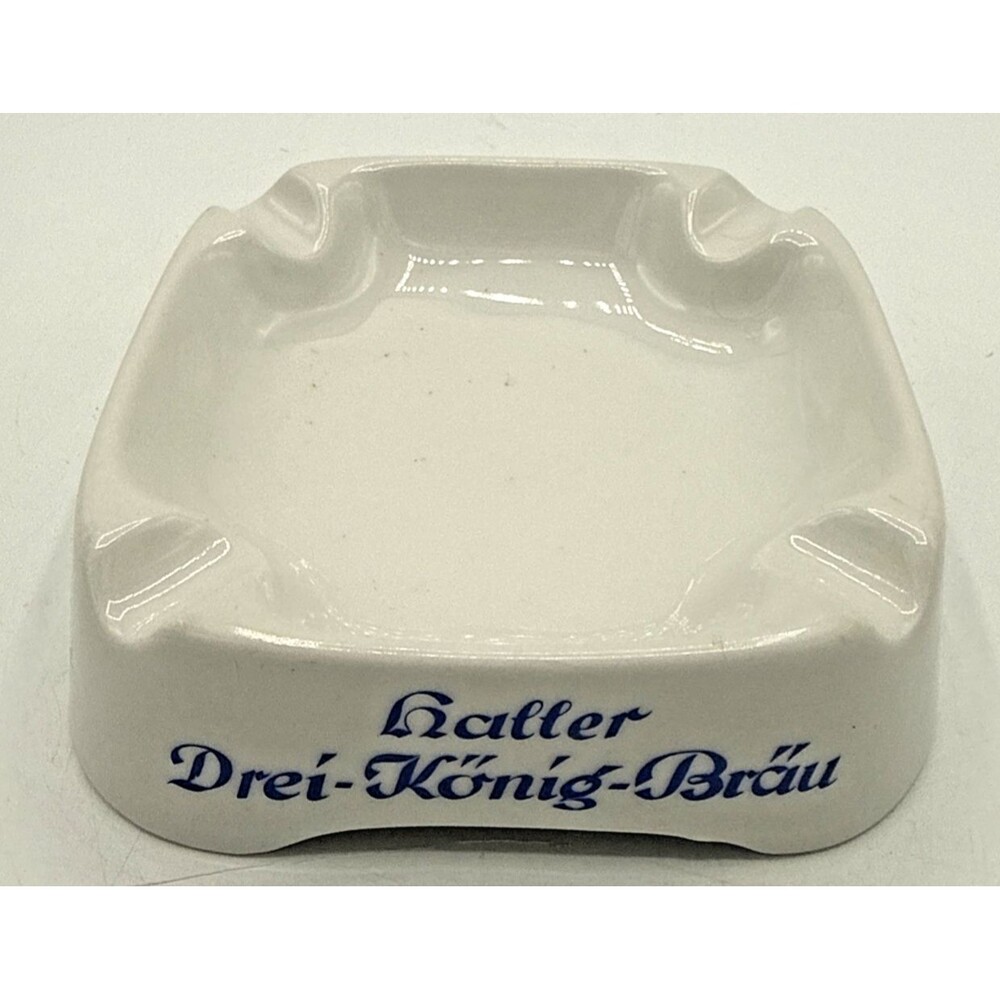 Vintage Haller Deri-Konig-Brau Ashtray White/Blue Germany 5”